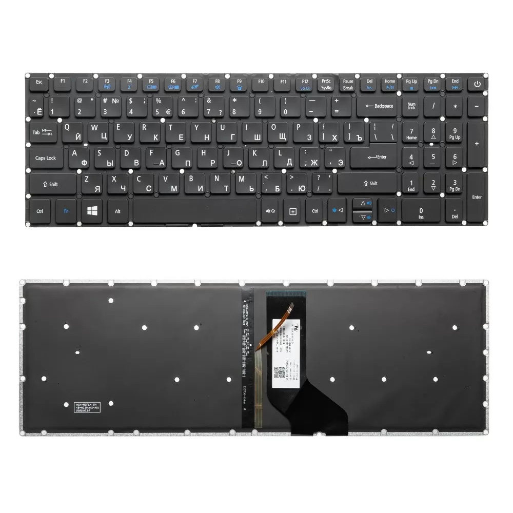 Клавиатура для ноутбука Acer Aspire A315-21G A315-32 E5-523G A515-51G A517-51G Черная с подсветкой